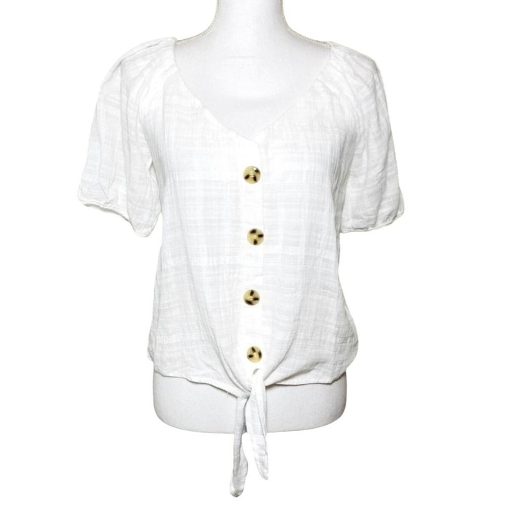 Hayden White Puff Sleeve Short Sleeve Top Women Small NWT